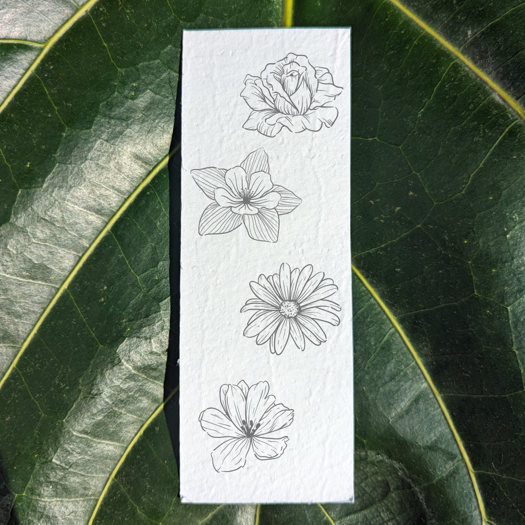 4 flower drawings bookmark