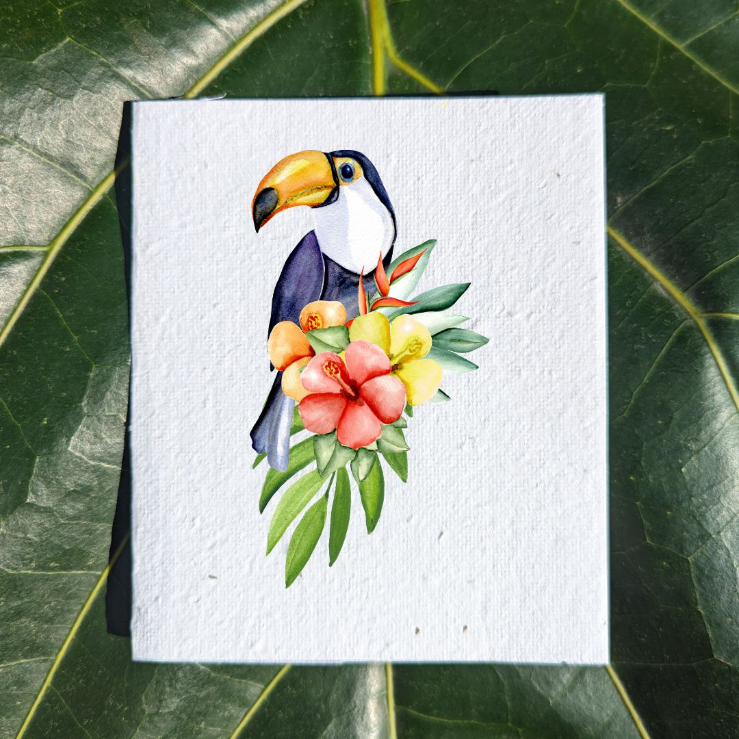 Toucan with flowers on card