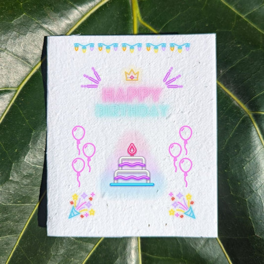 Pink and blue neon birthday card