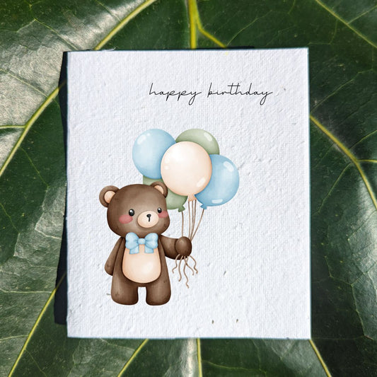 Teddy bear with balloons birthday card