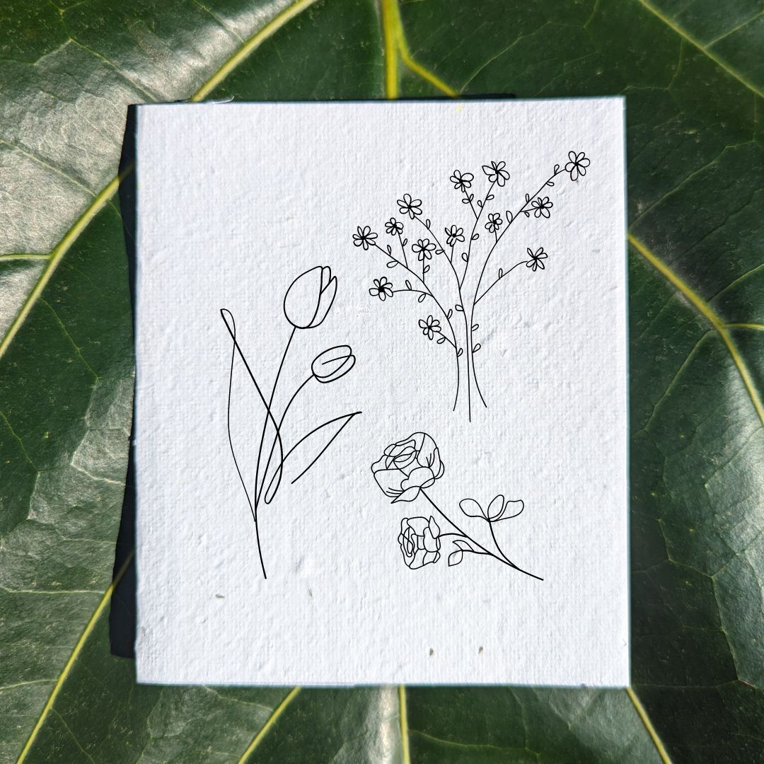 3 outline flower drawings birthday card