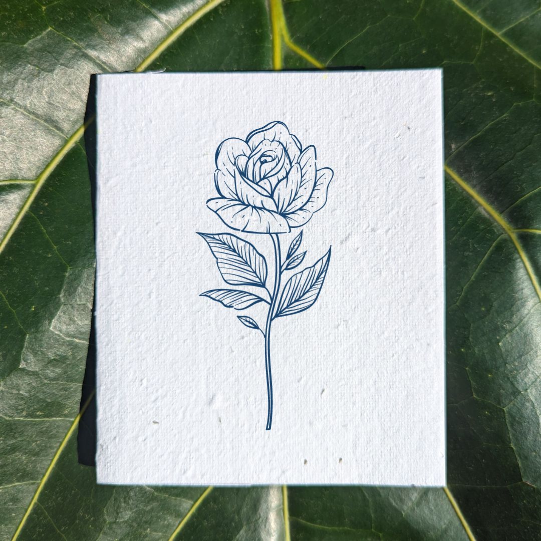 Blue outline rose birthday card